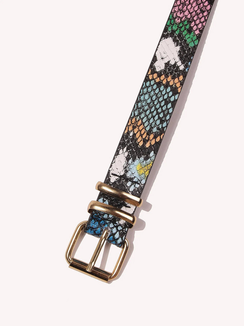 Ženski remen od leoparda, tanki remen s otiskom zmijske kože, dizajnerski grafiti, ženski remeni od PU kože, zlatni prsten, metalna kopča, ženski remeni