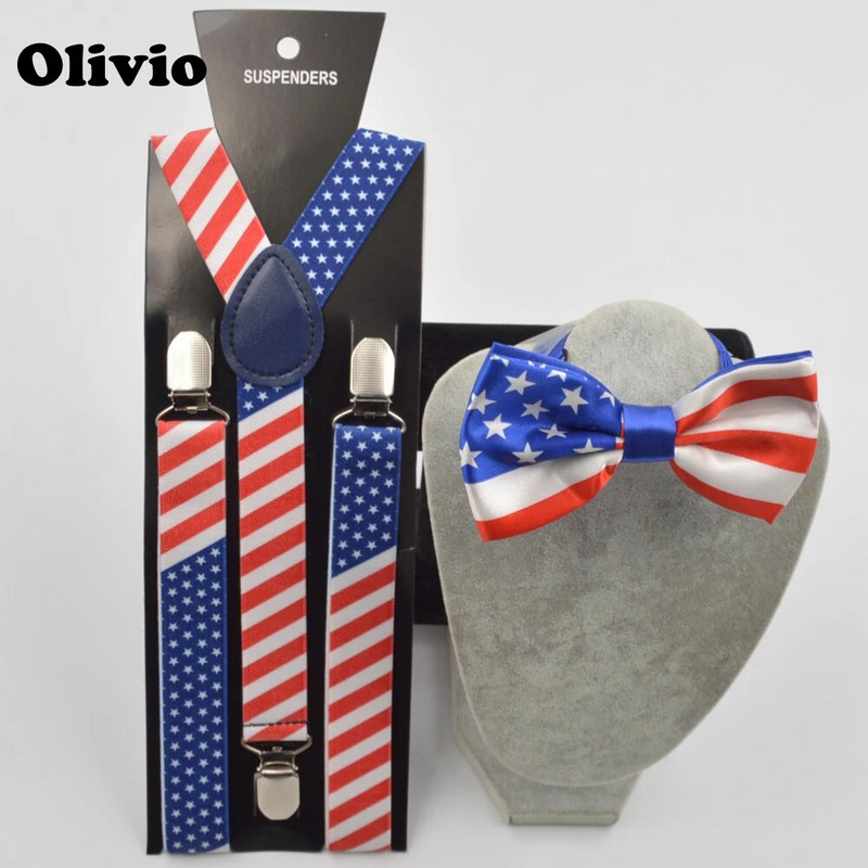 akciós férfi női Amerika Egyesült Államok zászló merevítő csokornyakkendő szett felnőtt csokornyakkendő és pánt készlet