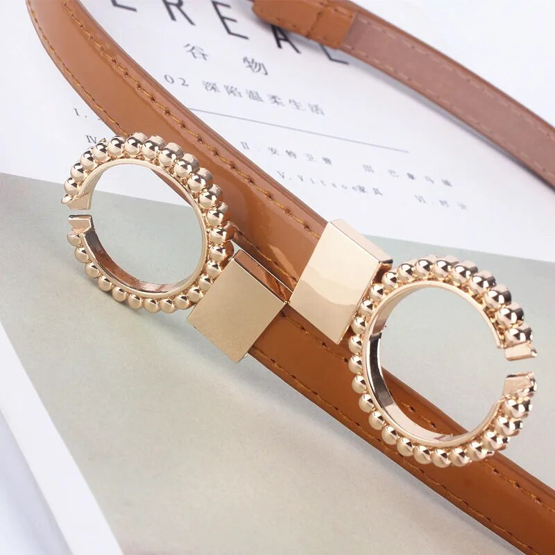 Μόδα ρυθμιζόμενη λουστρίνια μέσης δερμάτινη ζώνη για γυναίκες Φόρεμα Χρυσή στρογγυλή πόρπη με ζώνη γυναικεία γυναικεία ζώνη μέσης