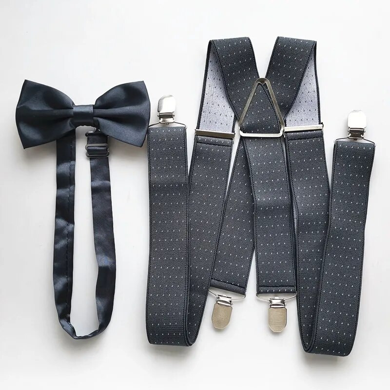 Tumši pelēks ar punktu Vīriešu piekarināmo tauriņu komplekti ar augstu elastīgu regulējamu lencēm tauriņu komplekts Pieaugušām sievietēm Kāzu dizainers LB059