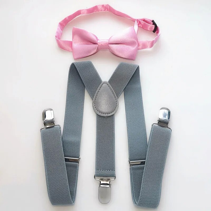 LB001-S méret Világosszürke színű függesztő csokornyakkendő készletek Baba állítható 3 kapcsos 4 kapcsos merevítős nyakkendő szett