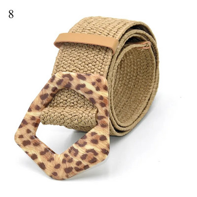 Ljeto kaki smeđi ženski remen Dress Remen s trapericama s drvenom kopčom Leopard kopča s otiskom zmije Slamnati široki remeni za žene Bohe remen