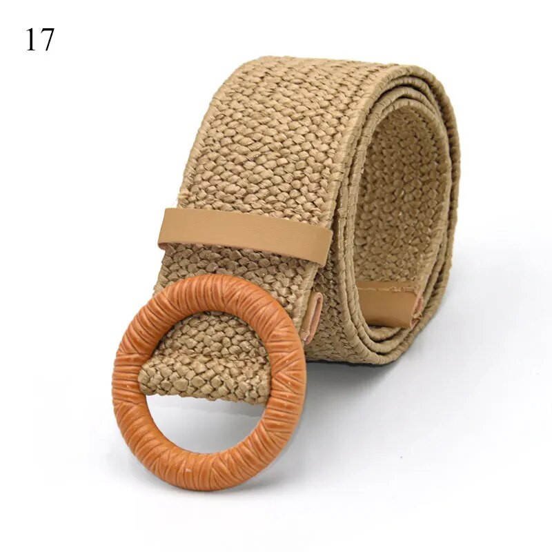 Ljeto kaki smeđi ženski remen Dress Remen s trapericama s drvenom kopčom Leopard kopča s otiskom zmije Slamnati široki remeni za žene Bohe remen