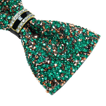 Уникални зелени лъскави папийонки с диамантен връх от кристали за мъже, предварително завързани папийонки с пайети с регулируема дължина - огромен подарък