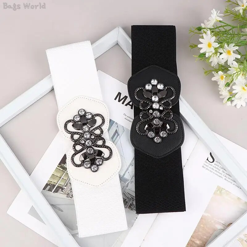 1kom modni, elegantni crno-bijeli elastični pojasevi sa širokim pojasom za žene, ukras za košulju s pojasom