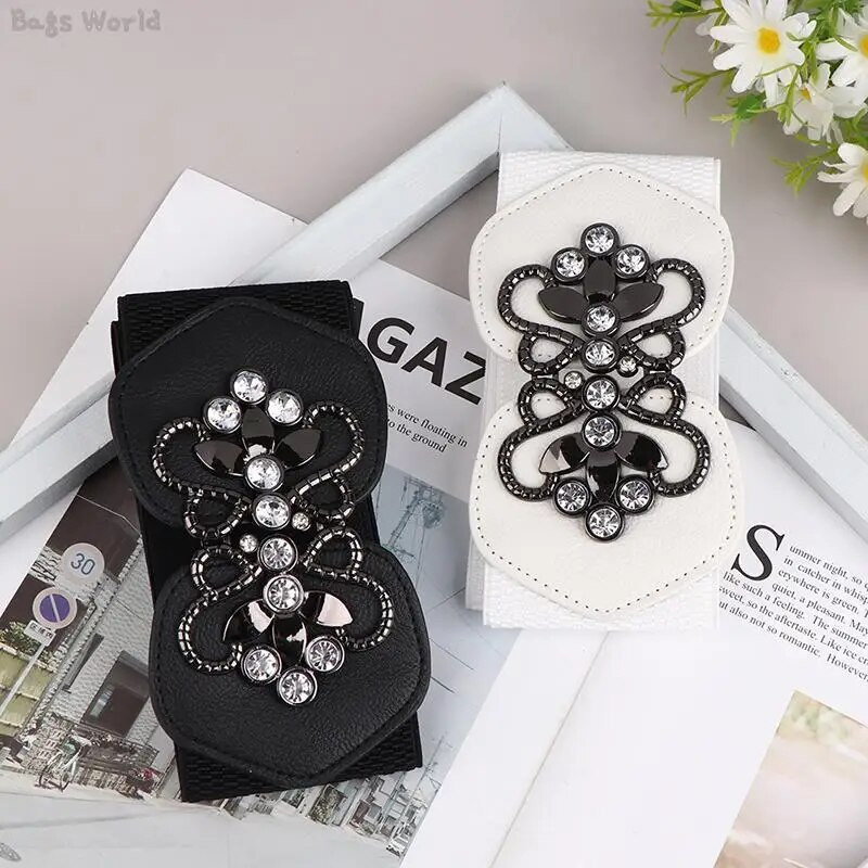 1kom modni, elegantni crno-bijeli elastični pojasevi sa širokim pojasom za žene, ukras za košulju s pojasom