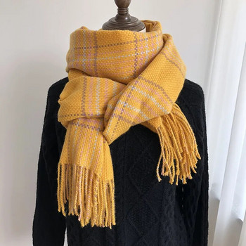 Нов стил Пашмина кариран дамски шал удебелен топъл шал с пискюл шал през есента и зимата
