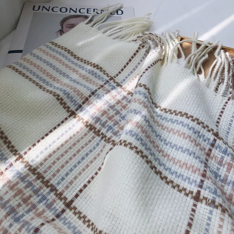 Új stílusú Pashmina kockás női sál vastagított meleg bojtos kendő nyakkendő ősszel és télen