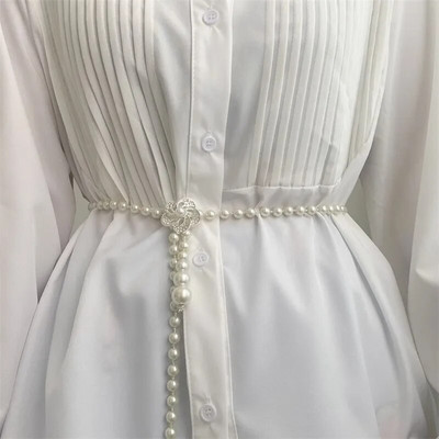 Eleganta sieviešu pērļu vidukļa ķēde, modes tauriņš ar ziediem, plāna ķēdes josta sievietēm, kleita ar šauru jostasvietu