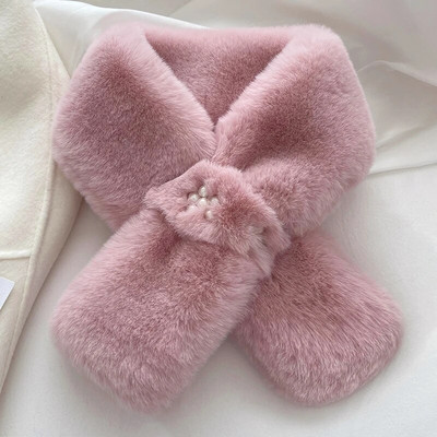 Korejski jednobojni biserni ovratnik od umjetnog zečjeg krzna Križni plišani šal Zimski vanjski štitnik za vrat Biber Ženski pleteni debeli topli šal