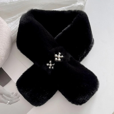 Korejski jednobojni biserni ovratnik od umjetnog zečjeg krzna Križni plišani šal Zimski vanjski štitnik za vrat Biber Ženski pleteni debeli topli šal