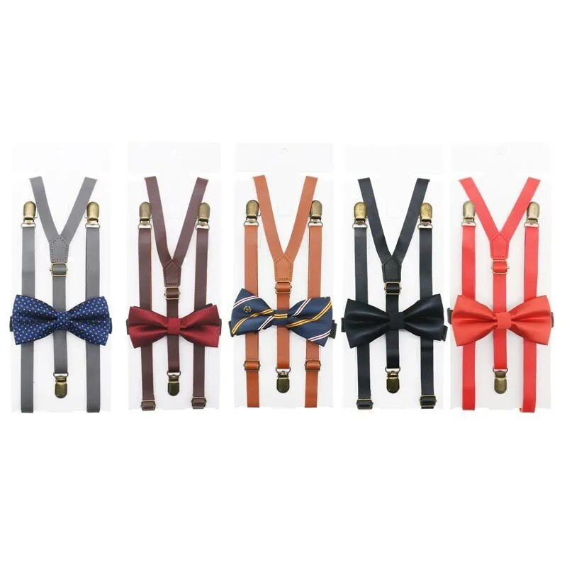 1,5 cm szélesség, tömör merevítők Férfi/női Pu szuszpenzió csokornyakkendő szett csomós műbőr nadrágtartó Y vissza 3 klips Esküvői parti viselete