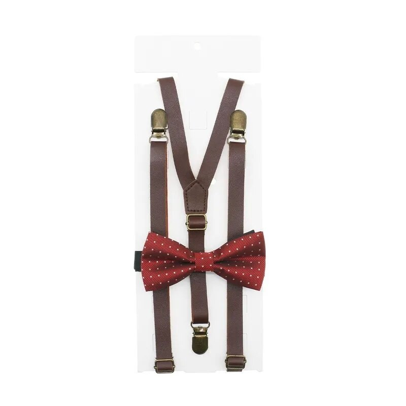 1,5 cm szélesség, tömör merevítők Férfi/női Pu szuszpenzió csokornyakkendő szett csomós műbőr nadrágtartó Y vissza 3 klips Esküvői parti viselete