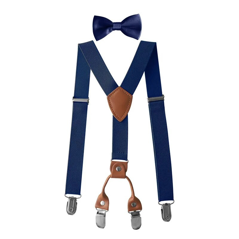 Μονόχρωμες παιδικές ελαστικές PU δερμάτινες ζαρτιέρες Σετ παπιγιόν Τιράντες Παιδικές ρυθμιζόμενες τιράντες για πάρτι Αξεσουάρ φούστας δώρο