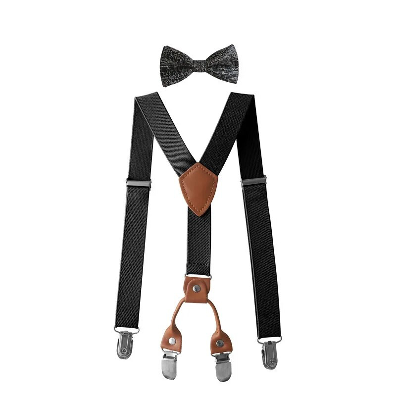 Μονόχρωμες παιδικές ελαστικές PU δερμάτινες ζαρτιέρες Σετ παπιγιόν Τιράντες Παιδικές ρυθμιζόμενες τιράντες για πάρτι Αξεσουάρ φούστας δώρο