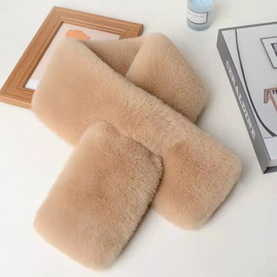 Koreai egyszínű műnyúl szőrme kereszt plüss sál női téli vastag kétoldalas gallér nyakvédő meleg sálak T27