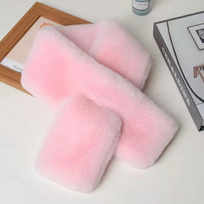 Koreai egyszínű műnyúl szőrme kereszt plüss sál női téli vastag kétoldalas gallér nyakvédő meleg sálak T27