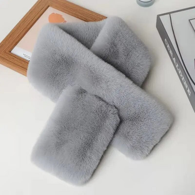 Koreai egyszínű műnyúl szőrme kereszt plüss sál női téli vastag kétoldalas gallér nyakvédő meleg sálak T27