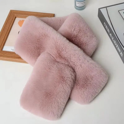 Koreai egyszínű műnyúl szőrme kereszt plüss sál női téli vastag kétoldalas gallér nyakvédő meleg sálak T27