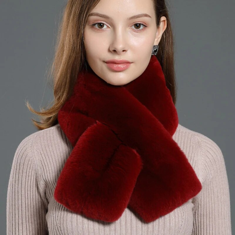 Koreai egyszínű műnyúl szőrme kereszt plüss sál női téli vastag kétoldalas gallér nyakvédő meleg sálak T27