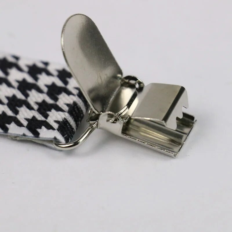 Visokokvalitetni 2,5 cm širok crno-bijeli houndstooth muški ženski set leptir mašna na naramenice, čvrsti elastični naramenici i leptir mašna, košulja Brac