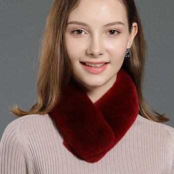 Корейски едноцветен яка с изкуствена заешка кожа, нагръдник, зимен протектор за врата Дебел топъл детски шал, женски плюшен шал с кръст T22