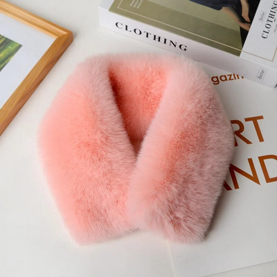 Koreai egyszínű műnyúl szőrme gallér előke téli nyakvédő vastag meleg gyereksál női kereszt plüss sál T22