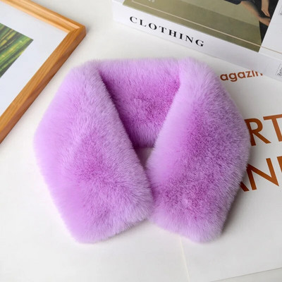 Koreai egyszínű műnyúl szőrme gallér előke téli nyakvédő vastag meleg gyereksál női kereszt plüss sál T22