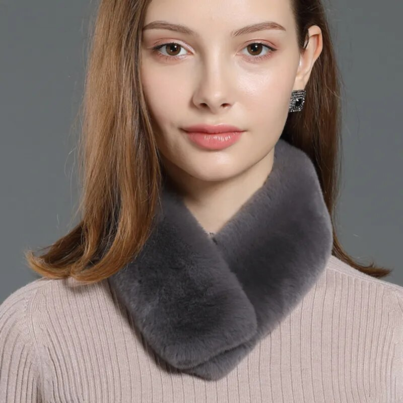 Koreai egyszínű műnyúl szőrme gallér előke téli nyakvédő vastag meleg gyereksál női kereszt plüss sál T22