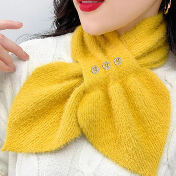 Κορεάτικο Χοντρό Faux Mink Velvet Knit Diamond Neck Guard Shall Winter Cross βελούδινο κασκόλ Γυναικείο ψεύτικο γιακά πουλόβερ Ζεστό κασκόλ T51
