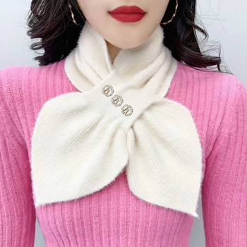 Κορεάτικο Χοντρό Faux Mink Velvet Knit Diamond Neck Guard Shall Winter Cross βελούδινο κασκόλ Γυναικείο ψεύτικο γιακά πουλόβερ Ζεστό κασκόλ T51