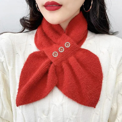 Korejski debeo umjetni nerc baršunasti pleteni dijamantni šal štitnik za vrat Zimski križni plišani šal Ženski pulover s lažnim ovratnikom Topli šal T51