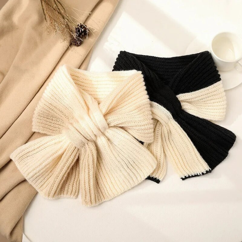 Korėjietiška vienspalvė dvipusė kaklo apsauga, vilna megzta kryžminė apykaklė šilta skara žieminė lauko vėjui stora moteriška skara V29