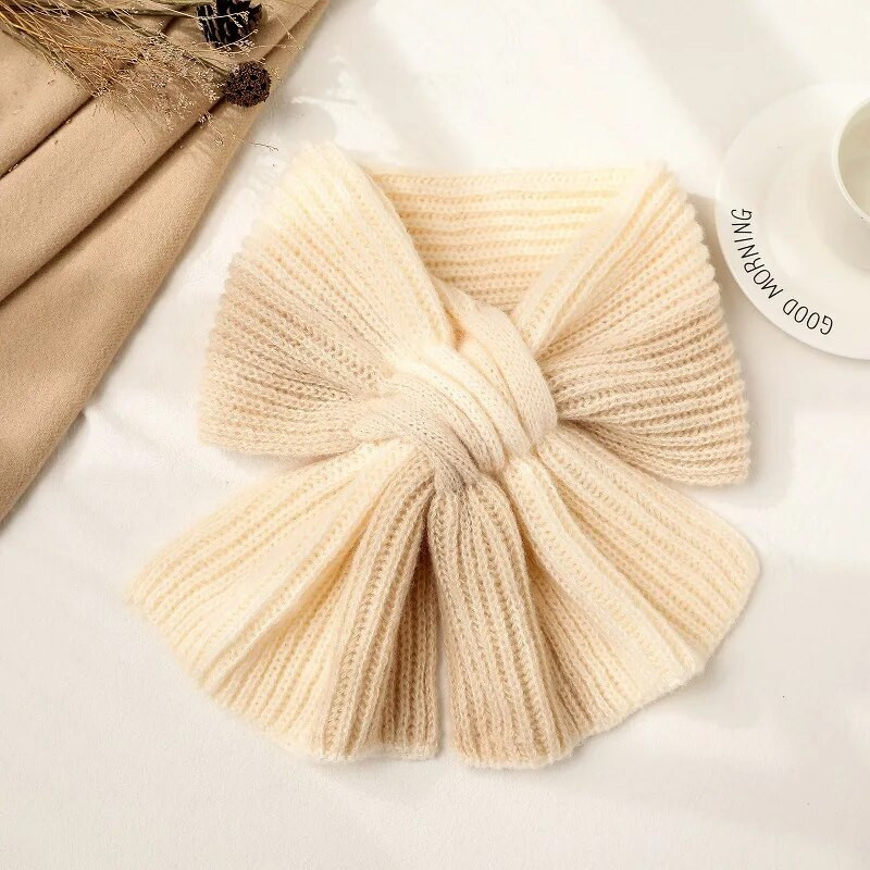 Korėjietiška vienspalvė dvipusė kaklo apsauga, vilna megzta kryžminė apykaklė šilta skara žieminė lauko vėjui stora moteriška skara V29