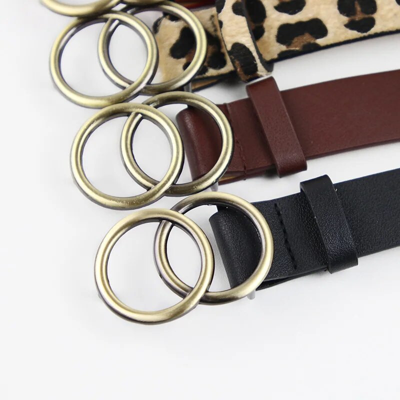 Szabadidő dupla gyűrűs női öv divatos deréköv PU bőr fém csatos szívtűs övek női ruha farmer vad derékpánt