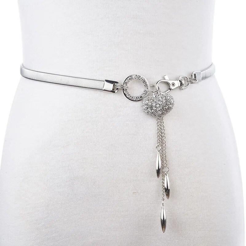 Sieviešu jostas Karstā bantīte mīloša sirds zelta jostas ķēde elastīga, elastīga metāla siksna, regulējama luksusa ķēde Ceinture vidukļa kleita