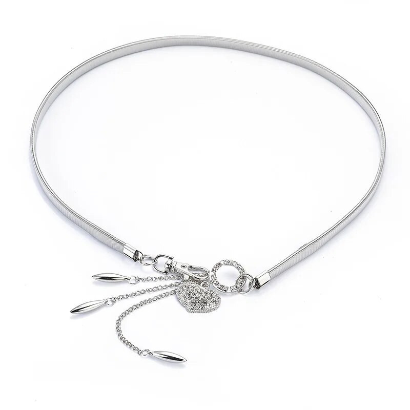 Sieviešu jostas Karstā bantīte mīloša sirds zelta jostas ķēde elastīga, elastīga metāla siksna, regulējama luksusa ķēde Ceinture vidukļa kleita