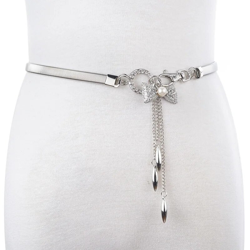 Sieviešu jostas Karstā bantīte mīloša sirds zelta jostas ķēde elastīga, elastīga metāla siksna, regulējama luksusa ķēde Ceinture vidukļa kleita