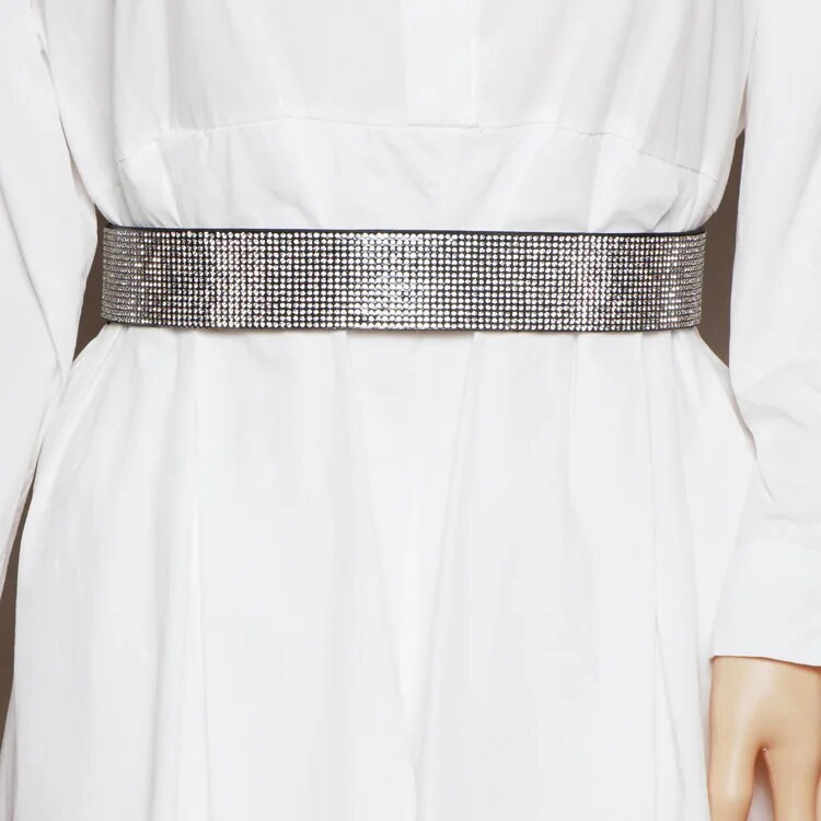 Luksuzni modni pojasevi za žene širokog struka brtvljeni elastični bljeskavi dijamantni ukrasni remen za haljine Dizajnerska donja jakna