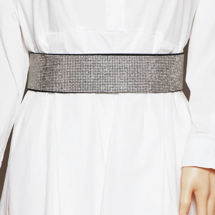 Luksuzni modni pojasevi za žene širokog struka brtvljeni elastični bljeskavi dijamantni ukrasni remen za haljine Dizajnerska donja jakna