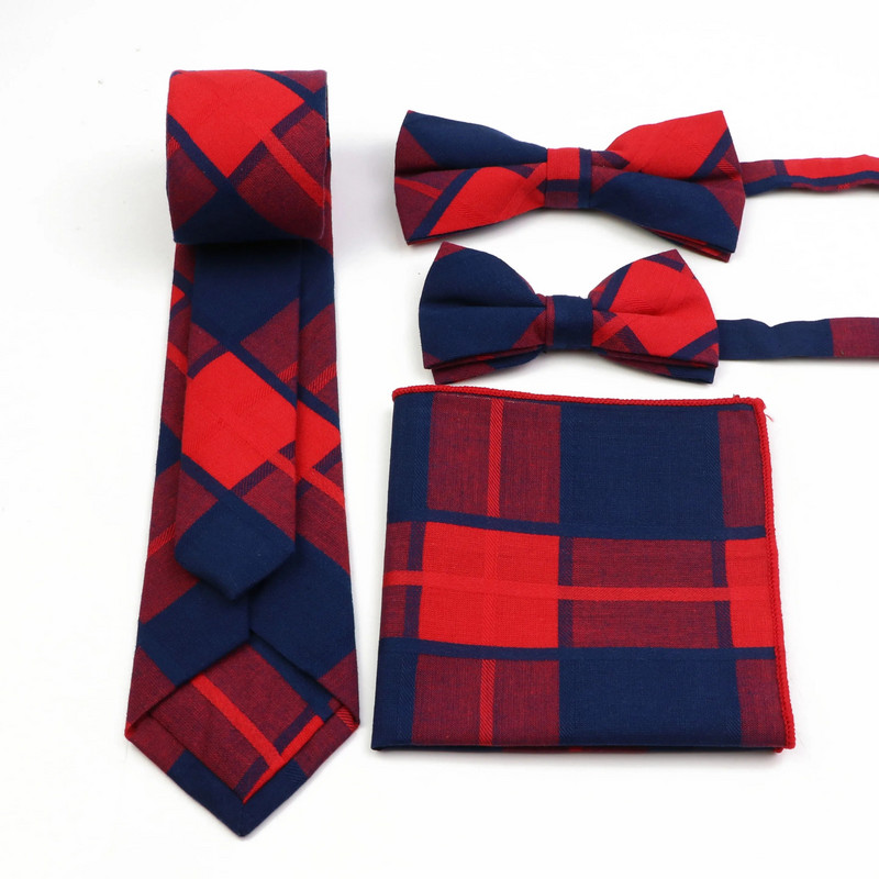 Klasična muška pamučna karirana kravata na pruge Odijelo Kravata Leptir kravata Roditelj-dijete Rupčić Četverodijelni set pribora za vjenčanje mladoženje