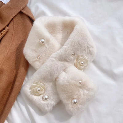 Korejske žene Biserno cvijeće Ovratnik od umjetnog zečjeg krzna Križni plišani šal Ženski zimski zimski topli šal za zaštitu vrata T61