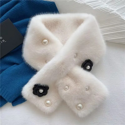 Korejske žene Biserno cvijeće Ovratnik od umjetnog zečjeg krzna Križni plišani šal Ženski zimski zimski topli šal za zaštitu vrata T61