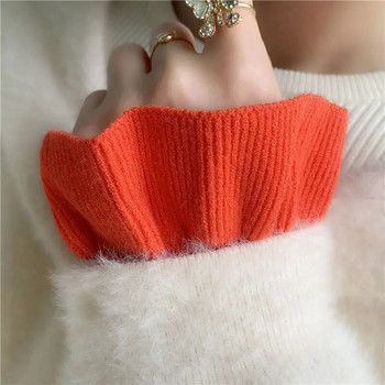 Зимен женски вълнен плетен пуловер с фалшива яка и топъл шал с корейски сладък еластичен ветроустойчив шал с двоен волан, предпазител за врата, лигавник O70