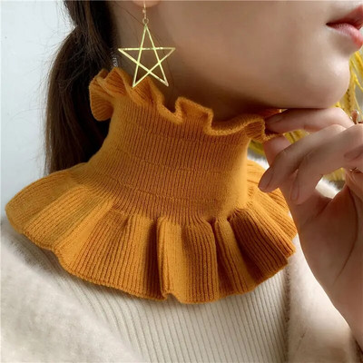 Zimski ženski vuneni pulover s lažnim ovratnikom, topao šal, slatki korejski slatki elastični štitnik za vrat s dvostrukim volanima, otporan na vjetar, šal, bib O70