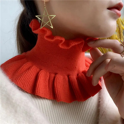 Zimski ženski vuneni pulover s lažnim ovratnikom, topao šal, slatki korejski slatki elastični štitnik za vrat s dvostrukim volanima, otporan na vjetar, šal, bib O70