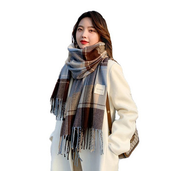 W66 Φουλάρι Γυναικείο Χειμερινό Κορεάτικο Έκδοση Άγριου Καρό Φθινοπωρινό και Χειμώνα Πύκνωμα Ζεστό Σάλι Νέα Ζευγάρι Φοιτητική Σαλιά