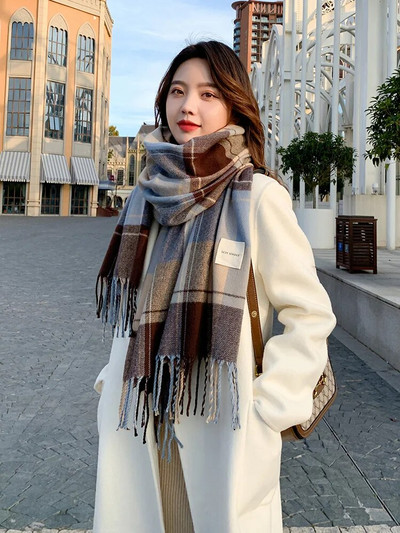 W66 női sál téli koreai vad kockás változat őszi és télen vastagodó meleg kendő új pár diák előke