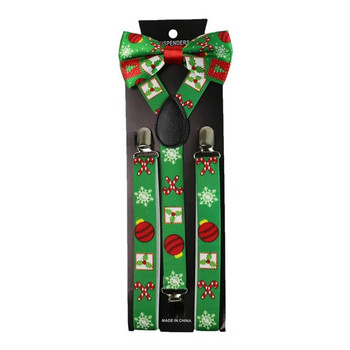 Мъжки тиранти Коледен зелен принт от 2 части Свободен стегнат колан на гърба 2,5*100 см Парти каишка+папионка Тиранти Мъж за панталон Подарък