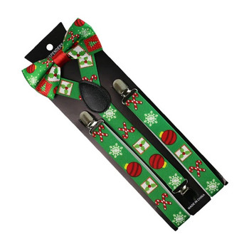 Мъжки тиранти Коледен зелен принт от 2 части Свободен стегнат колан на гърба 2,5*100 см Парти каишка+папионка Тиранти Мъж за панталон Подарък